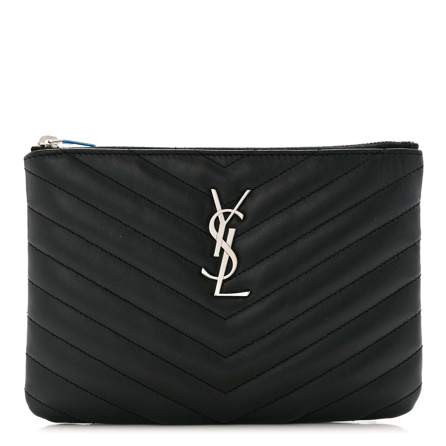 Calfskin Matelasse Chevron Monogram Pouch Black