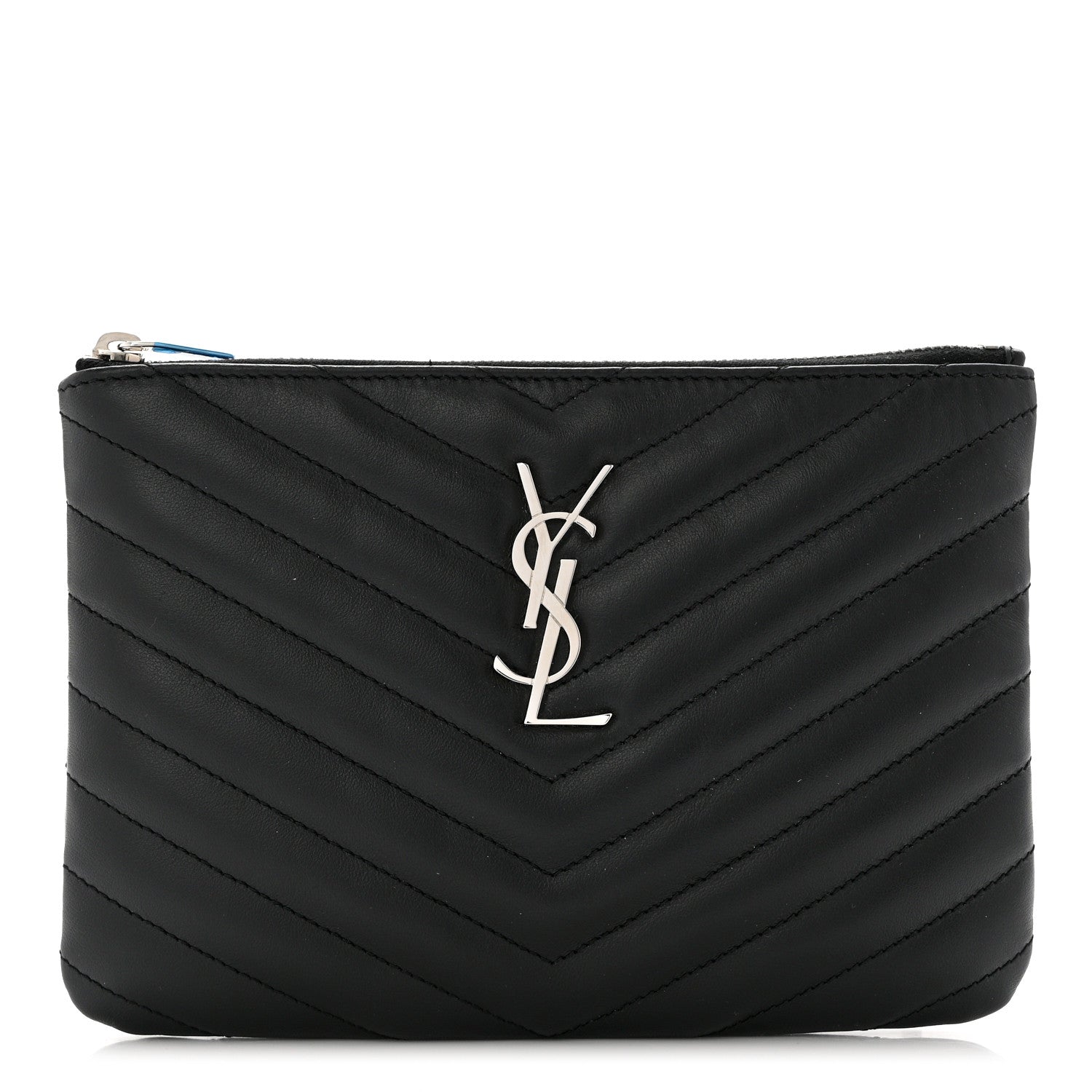 Saint Laurent Calfskin Matelasse Chevron Monogram Pouch Black 1 of 8