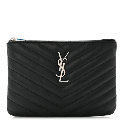 Saint Laurent Calfskin Matelasse Chevron Monogram Pouch Black 1 of 8