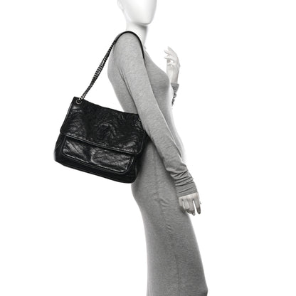 Saint Laurent Crinkled Calfskin Matelasse Monogram Medium Niki Chain Satchel Black 2 of 10