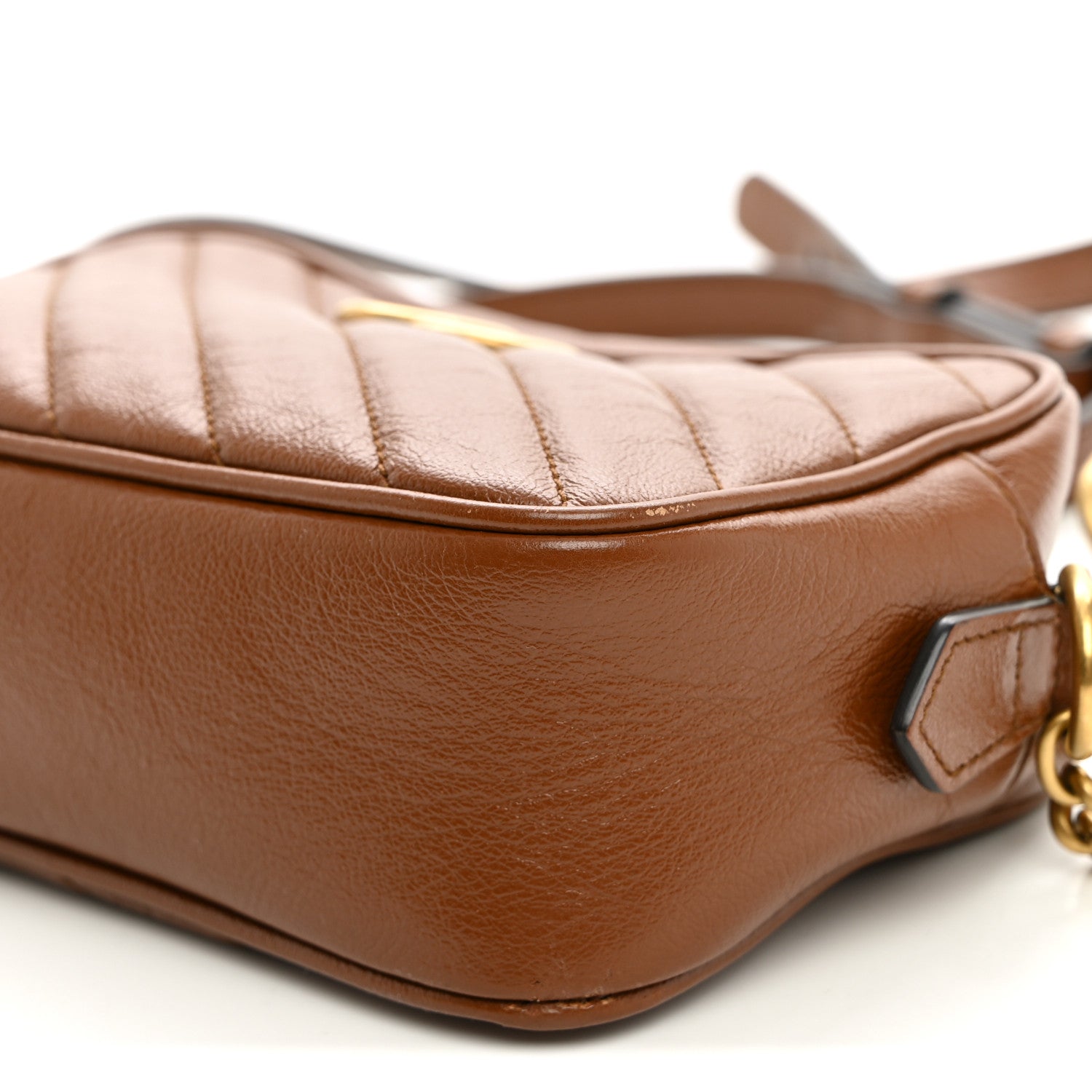 Gucci Glazed Calfskin Matelasse Diagonal Mini GG Marmont Chain Shoulder Bag Cuir 9 of 9