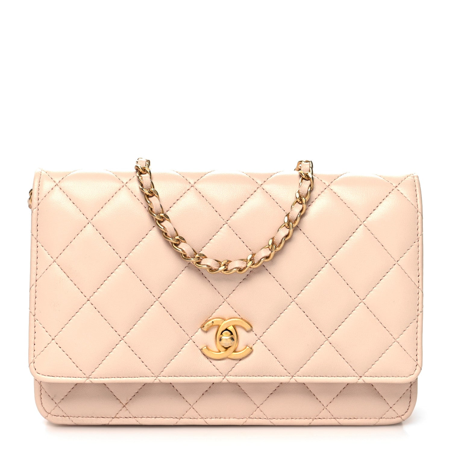 Chanel Lambskin Quilted CC Pearl Crush Wallet on Chain WOC Light Beige 1 of 11
