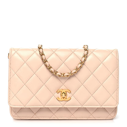 Chanel Lambskin Quilted CC Pearl Crush Wallet on Chain WOC Light Beige 1 of 11