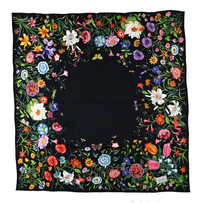 Gucci Silk Floral Print Scarf Black Multicolor 1 of 3