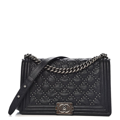 Chanel Crumpled Lambskin New Medium Studded Boy Flap Navy 1 of 10