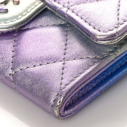 Chanel Gradient Metallic Calfskin Quilted Flap Card Holder Wallet Silver Blue Yellow Purple 9 of 10