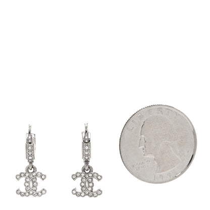 Chanel Metal Crystal CC Hoop Drop Earrings Silver 2 of 4