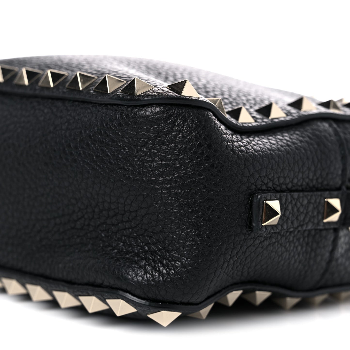 Pebbled Calfskin Rockstud Camera Crossbody Bag Black