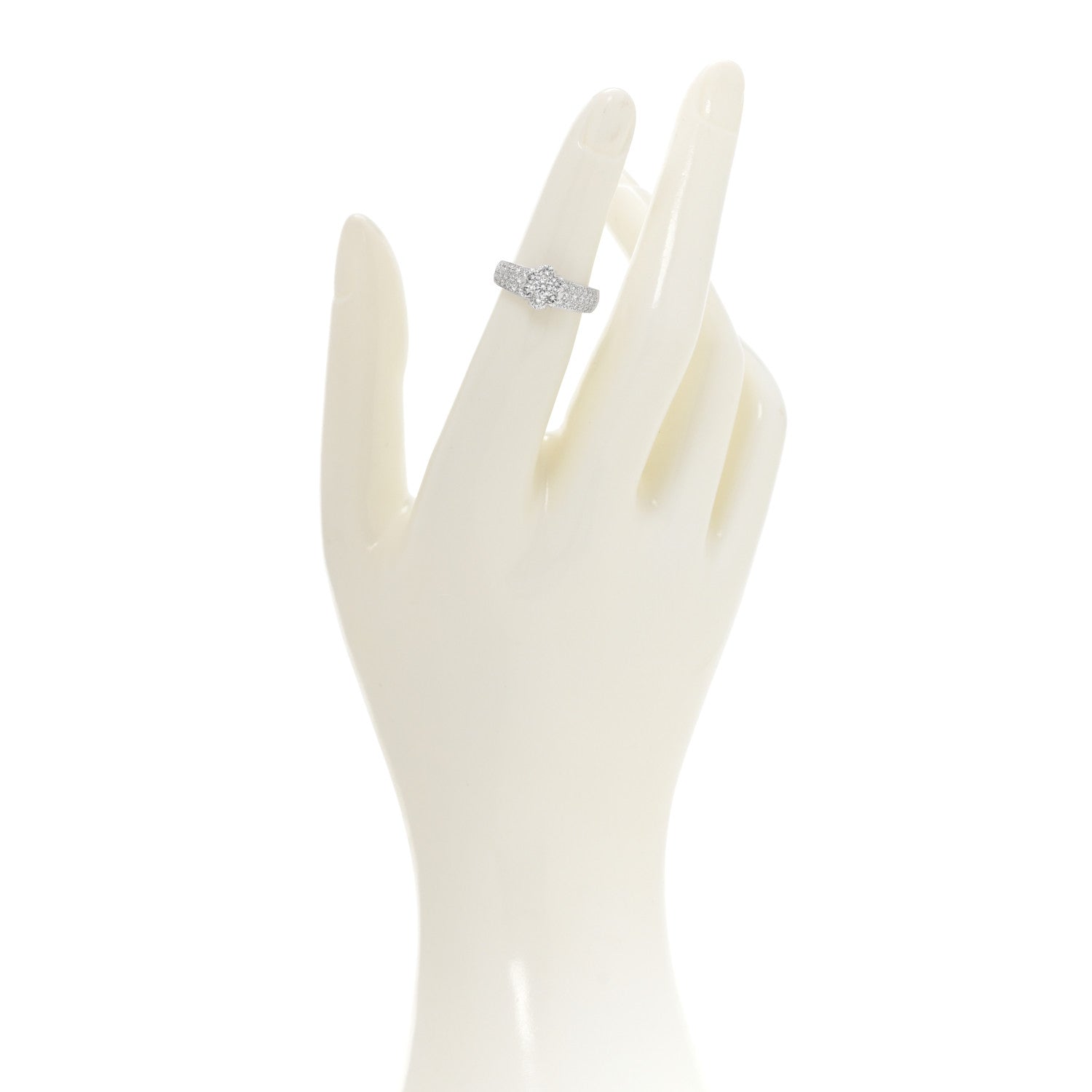 Van Cleef & Arpels 18K White Gold Diamond Fleurette Three-Row Ring 49 5 2 of 5