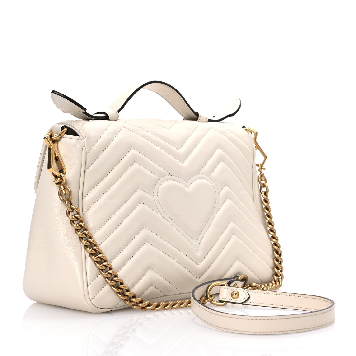 Gucci Calfskin Matelasse Small GG Marmont Top Handle Shoulder Bag White 2 of 18