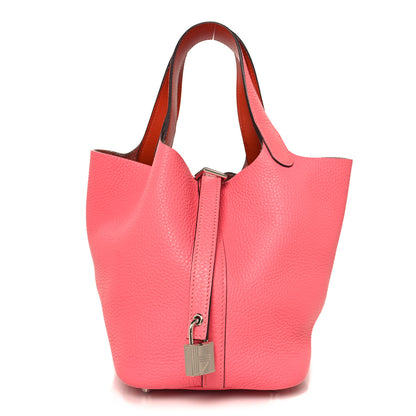 Hermes Taurillon Clemence Swift  Eclat Picotin Lock 18 PM  Rose Azalee Terre Battue 1 of 13