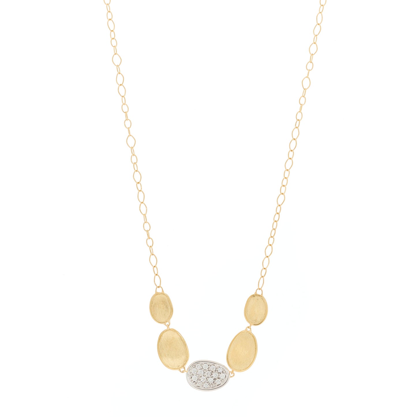 18K Yellow White Gold Diamond Lunaria Petite 5 Station Necklace