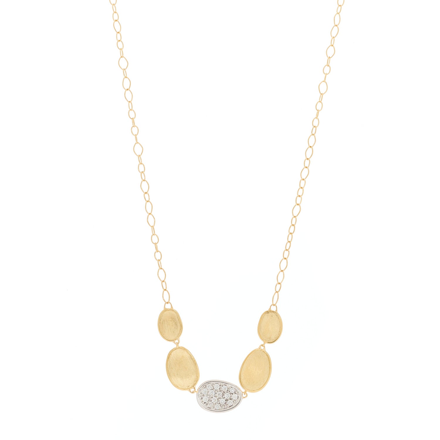Marco Bicego 18K Yellow White Gold Diamond Lunaria Petite 5 Station Necklace 1 of 6