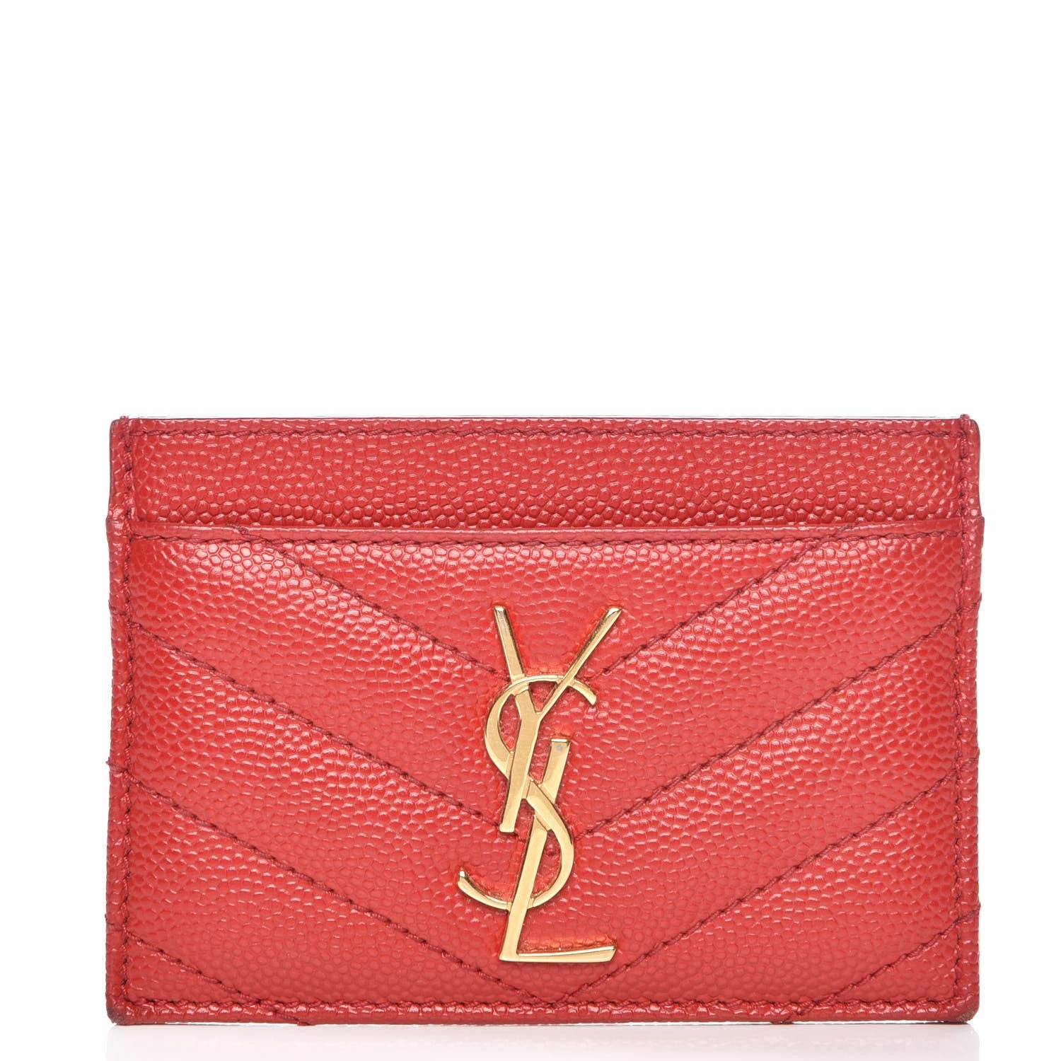 Saint Laurent Grain De Poudre Matelasse Chevron Monogram Credit Card Case Lipstick Red 1 of 9