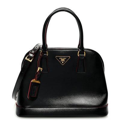 Prada Saffiano Vernice Small Promenade Tote Black Rosso 1 of 13