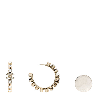 Chanel Crystal CC Hoop Earrings Gold 2 of 4