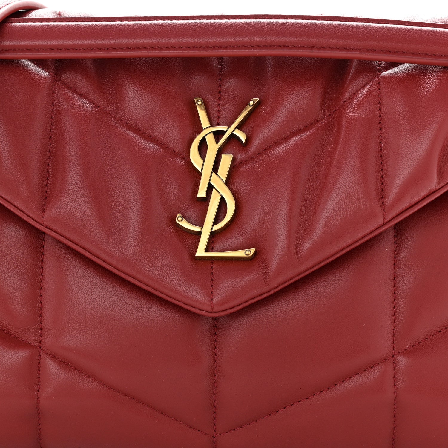 Saint Laurent Lambskin Quilted Small Loulou Puffer Monogram Chain Satchel Red 8 of 10