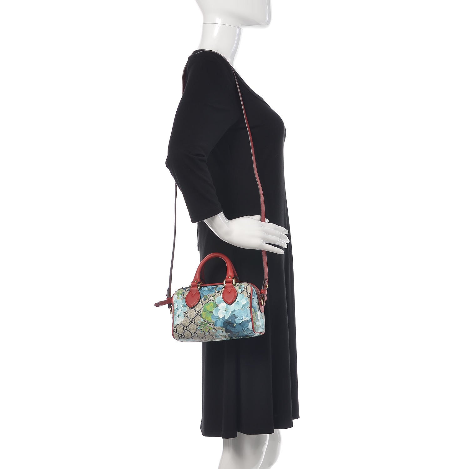 Gucci GG Supreme Monogram Blooms Mini Boston Navy Blue Hibiscus 2 of 9
