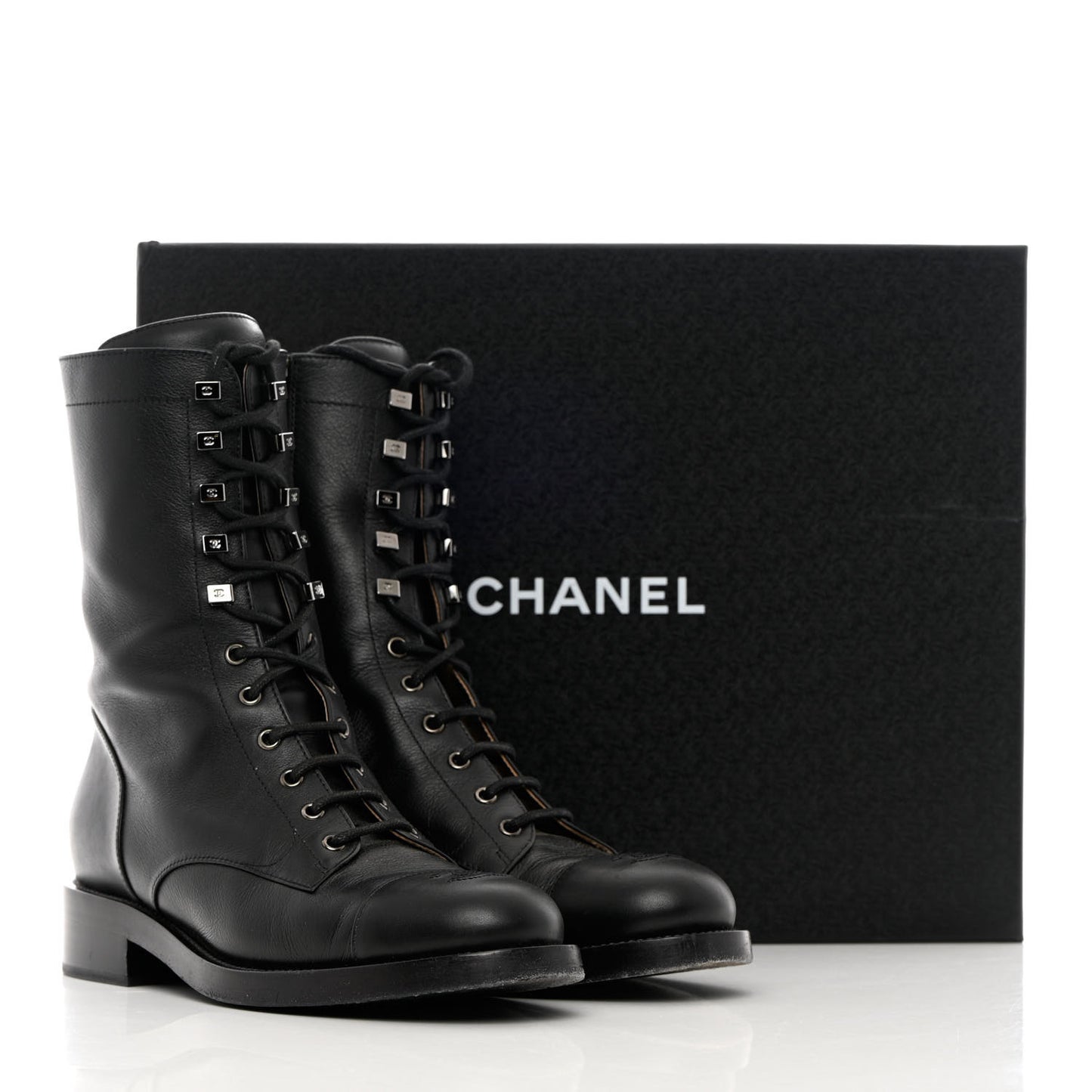Calfskin Lace Up Combat Boots 41 Black