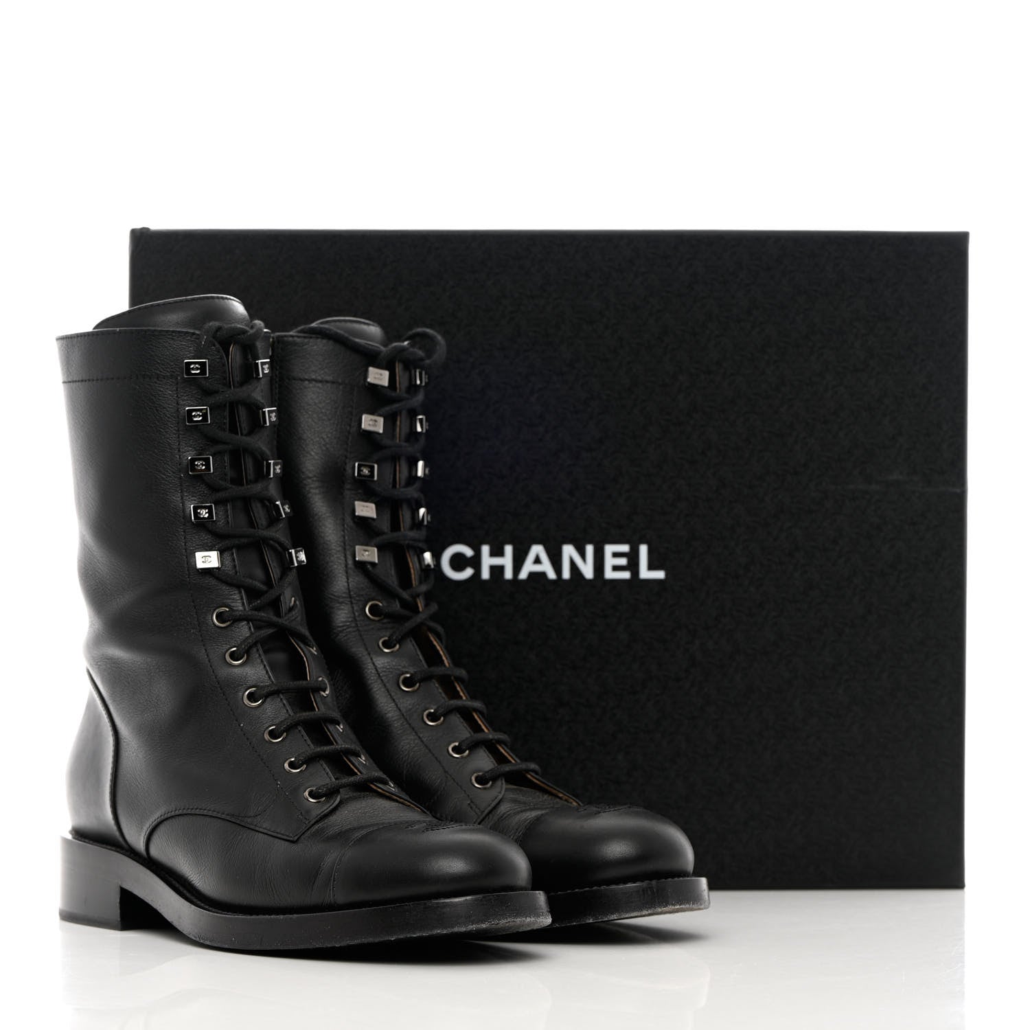 Chanel Calfskin Lace Up Combat Boots 41 Black 15 of 15