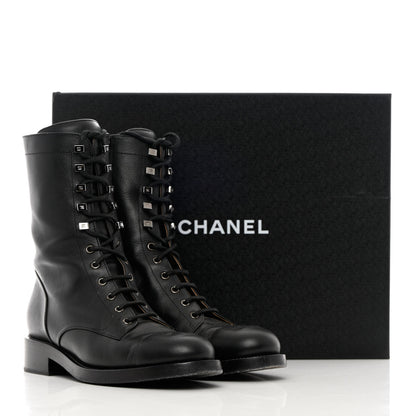 Chanel Calfskin Lace Up Combat Boots 41 Black 15 of 15