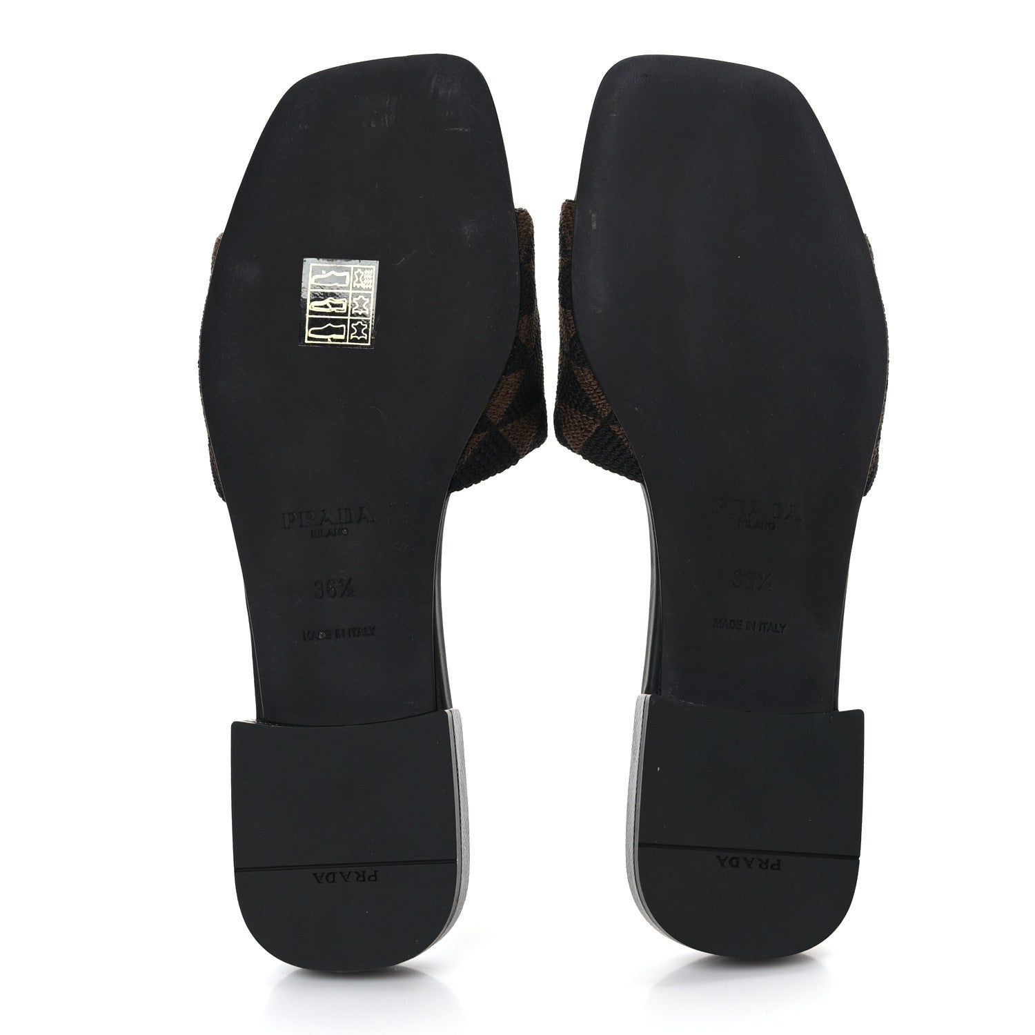 Prada Jacquard Trianglolo Symbole Embroidered Metal Triangle Logo 10mm Slide Sandals 36.5 Black Bruciato 5 of 7