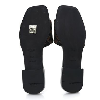 Prada Jacquard Trianglolo Symbole Embroidered Metal Triangle Logo 10mm Slide Sandals 36.5 Black Bruciato 5 of 7