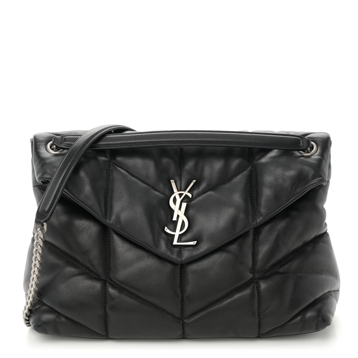 Saint Laurent Lambskin Quilted Medium Loulou Puffer Monogram Chain Satchel Black 1 of 10