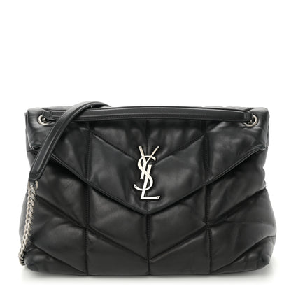 Saint Laurent Lambskin Quilted Medium Loulou Puffer Monogram Chain Satchel Black 1 of 10