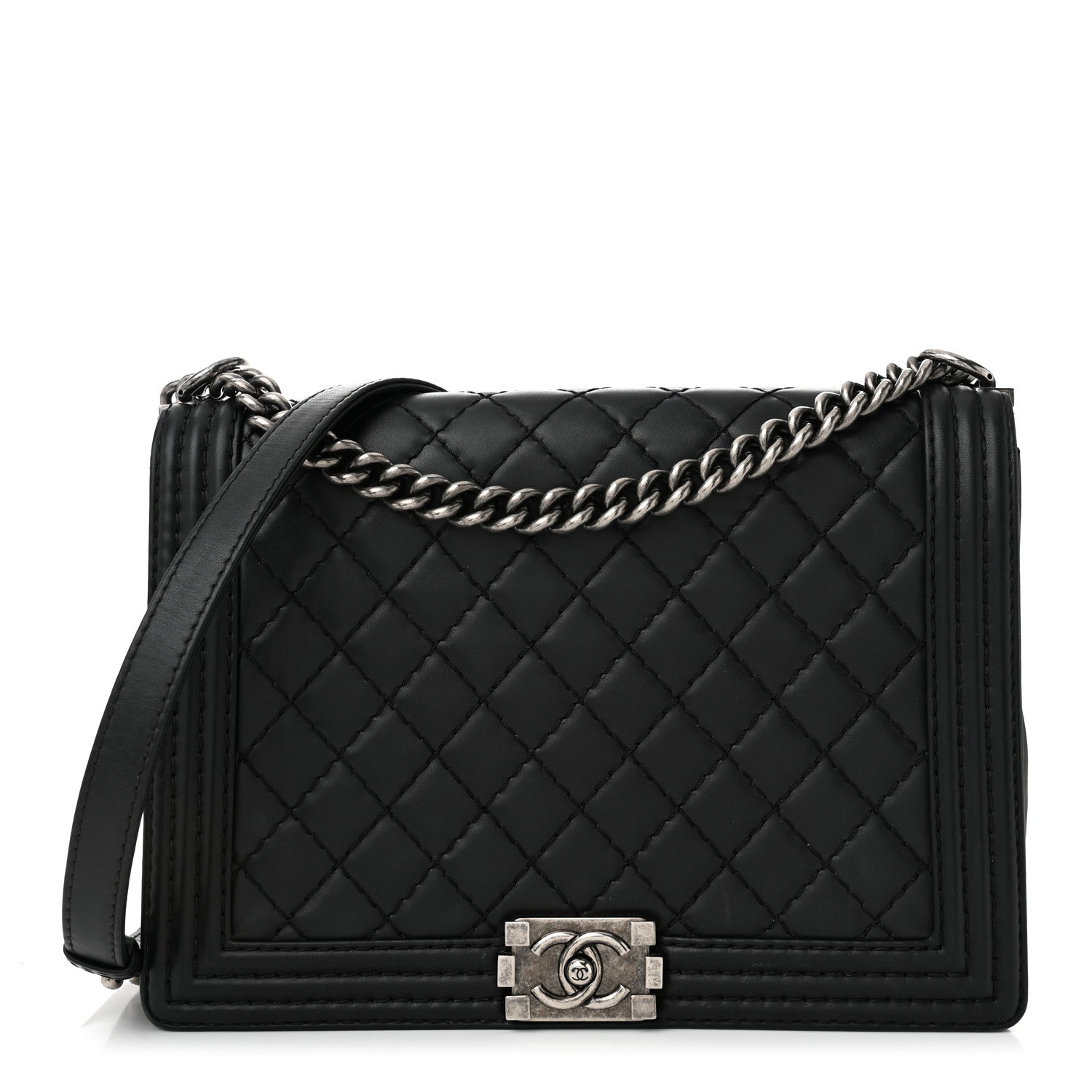 Chanel Calfskin Double Stitch Large Boy Flap Black 1 of 12