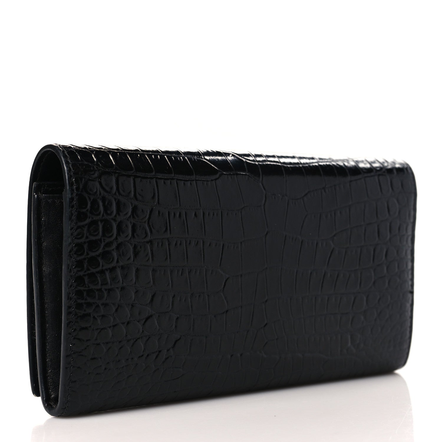 Saint Laurent Calfskin Crocodile Embossed Monogram Flap Wallet Black 3 of 8