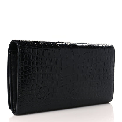 Saint Laurent Calfskin Crocodile Embossed Monogram Flap Wallet Black 3 of 8