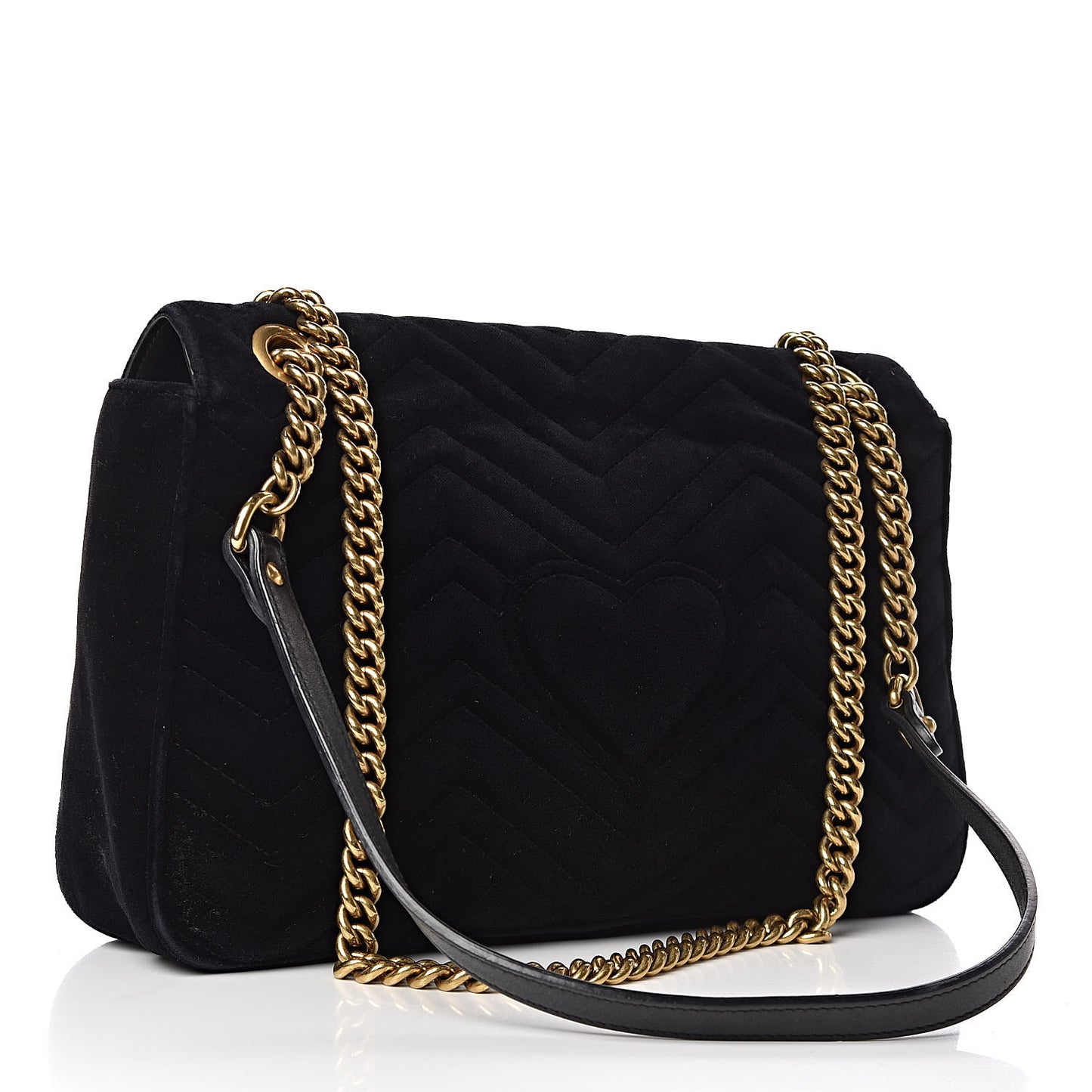 Velvet Matelasse Loved Embroidered Medium GG Marmont Shoulder Bag Black
