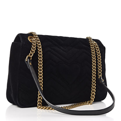 Gucci Velvet Matelasse Loved Embroidered Medium GG Marmont Shoulder Bag Black 3 of 18