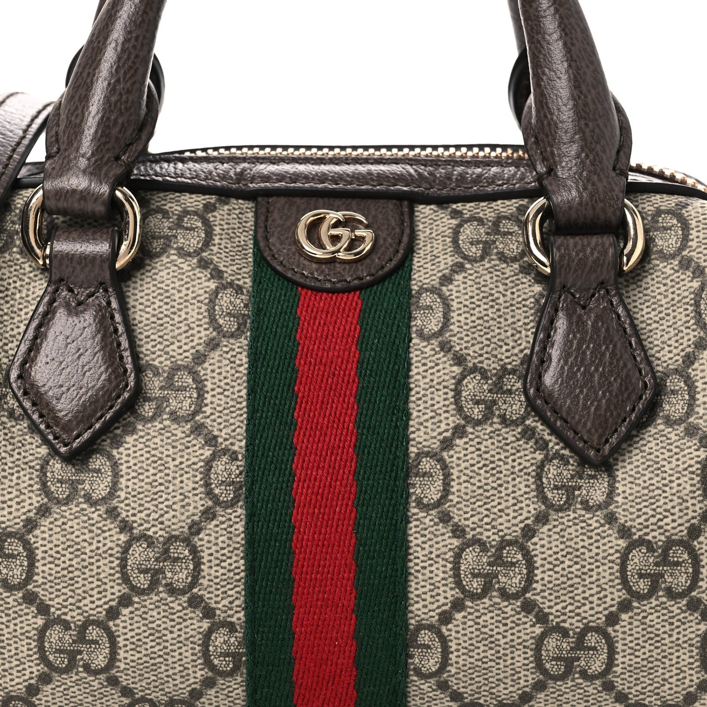 GG Supreme Monogram Web Mini Ophidia Boston Bag Beige Dark Brown Beige Dark Brown