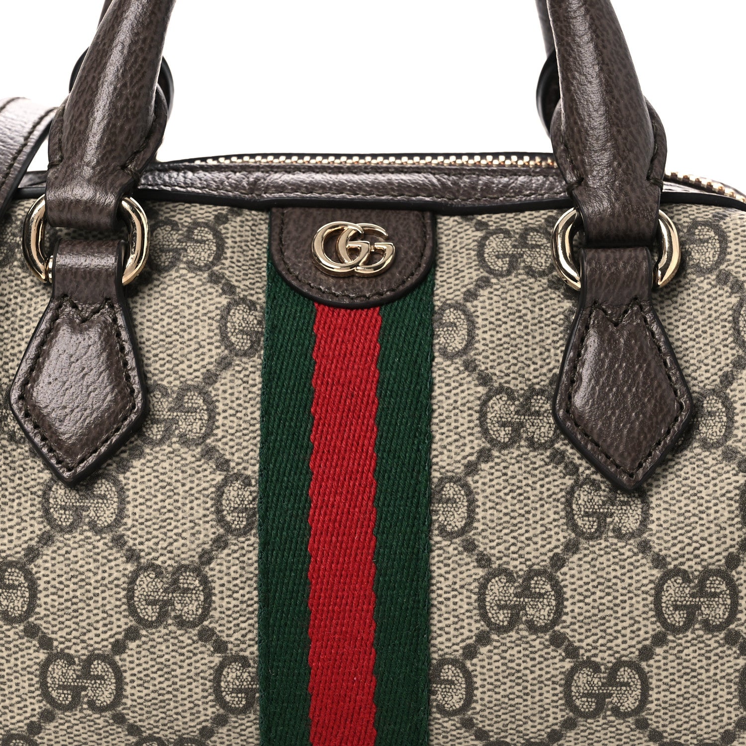 Gucci GG Supreme Monogram Web Mini Ophidia Boston Bag Beige Dark Brown Beige Dark Brown 8 of 10