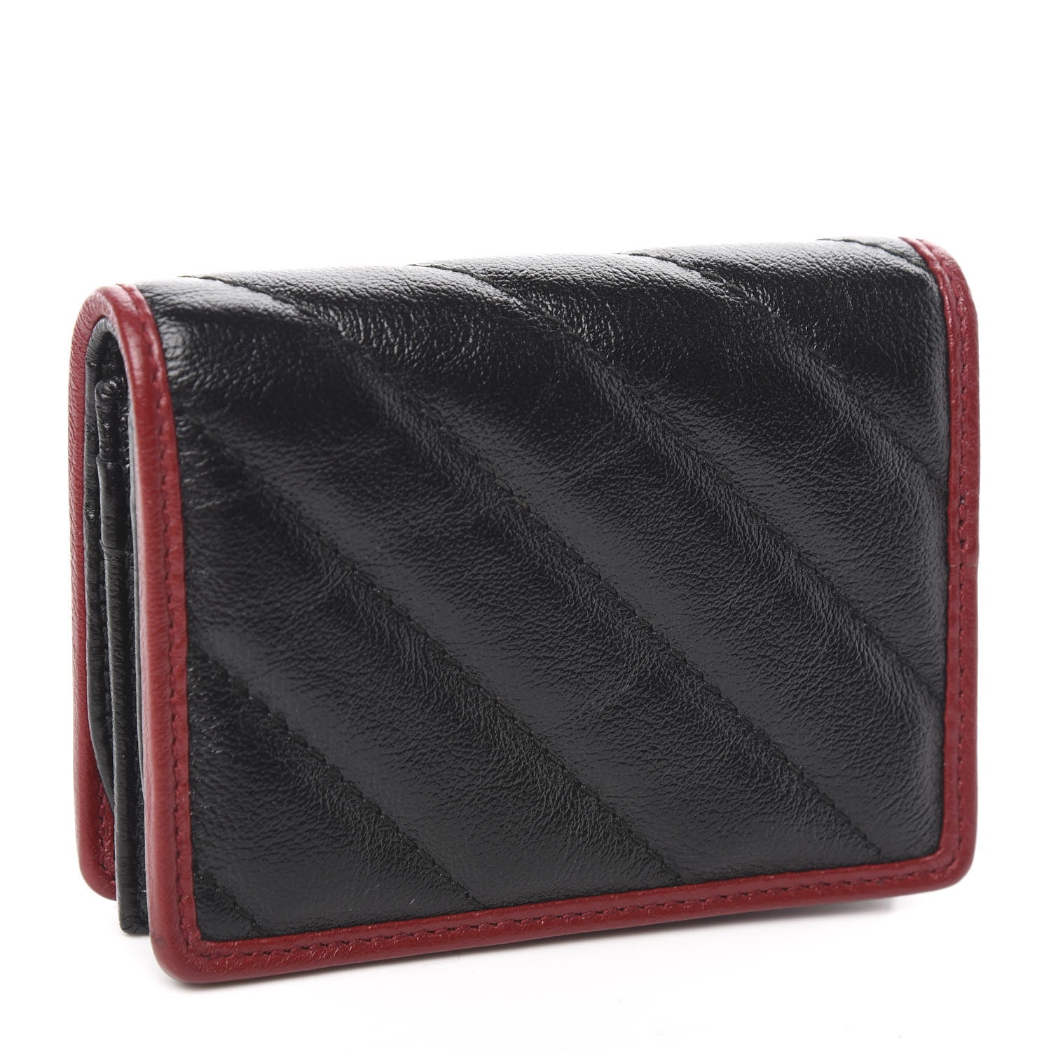 Gucci Vintage Effect Calfskin Matelasse Diagonal Torchon GG Marmont Card Case Wallet Black Romantic Cherry 3 of 8