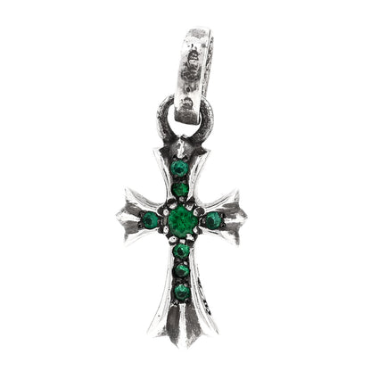Chrome Hearts Sterling Silver Emerald Baby Fat Cross Pendant 1 of 5