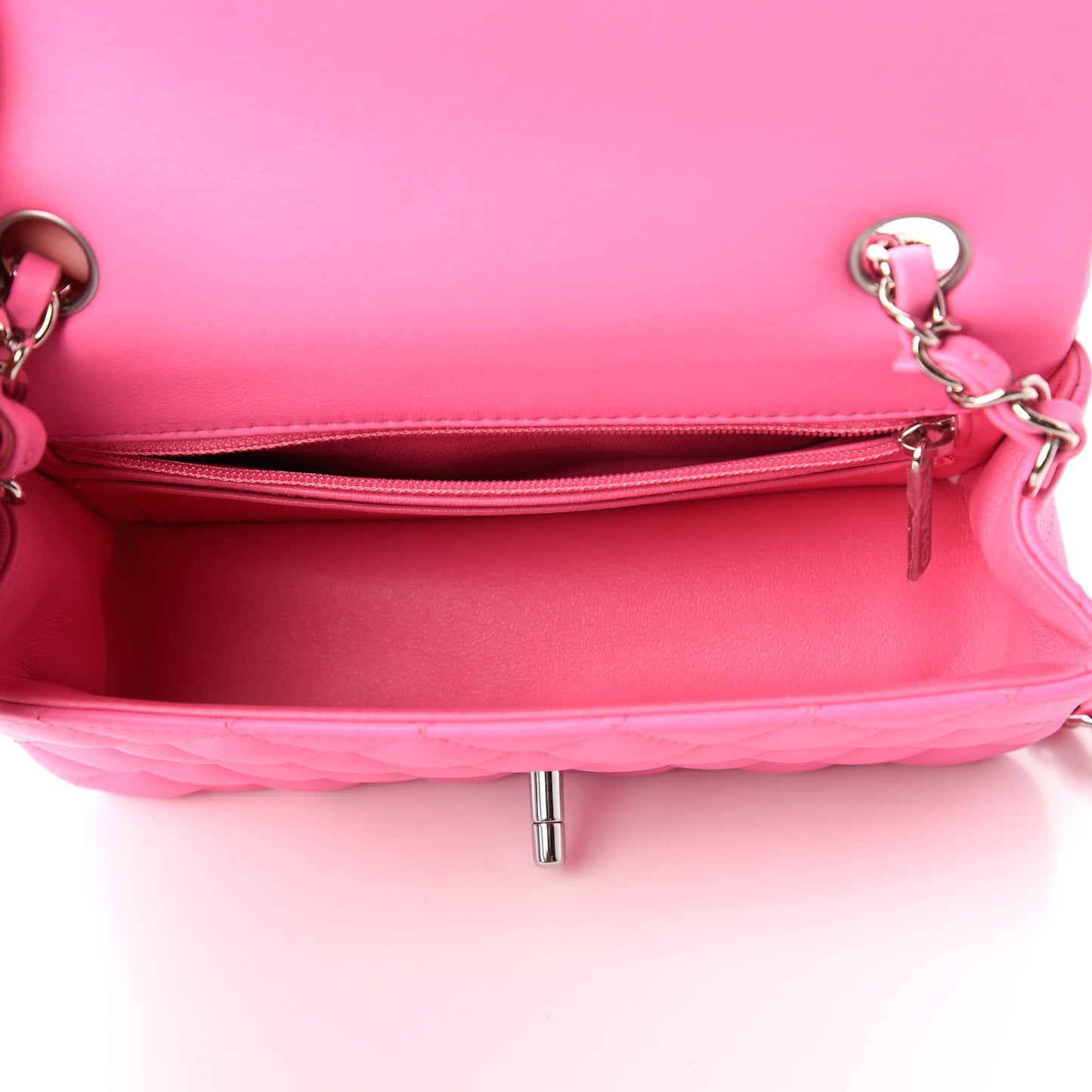 Lambskin Quilted Mini Rectangular Flap Neon Pink