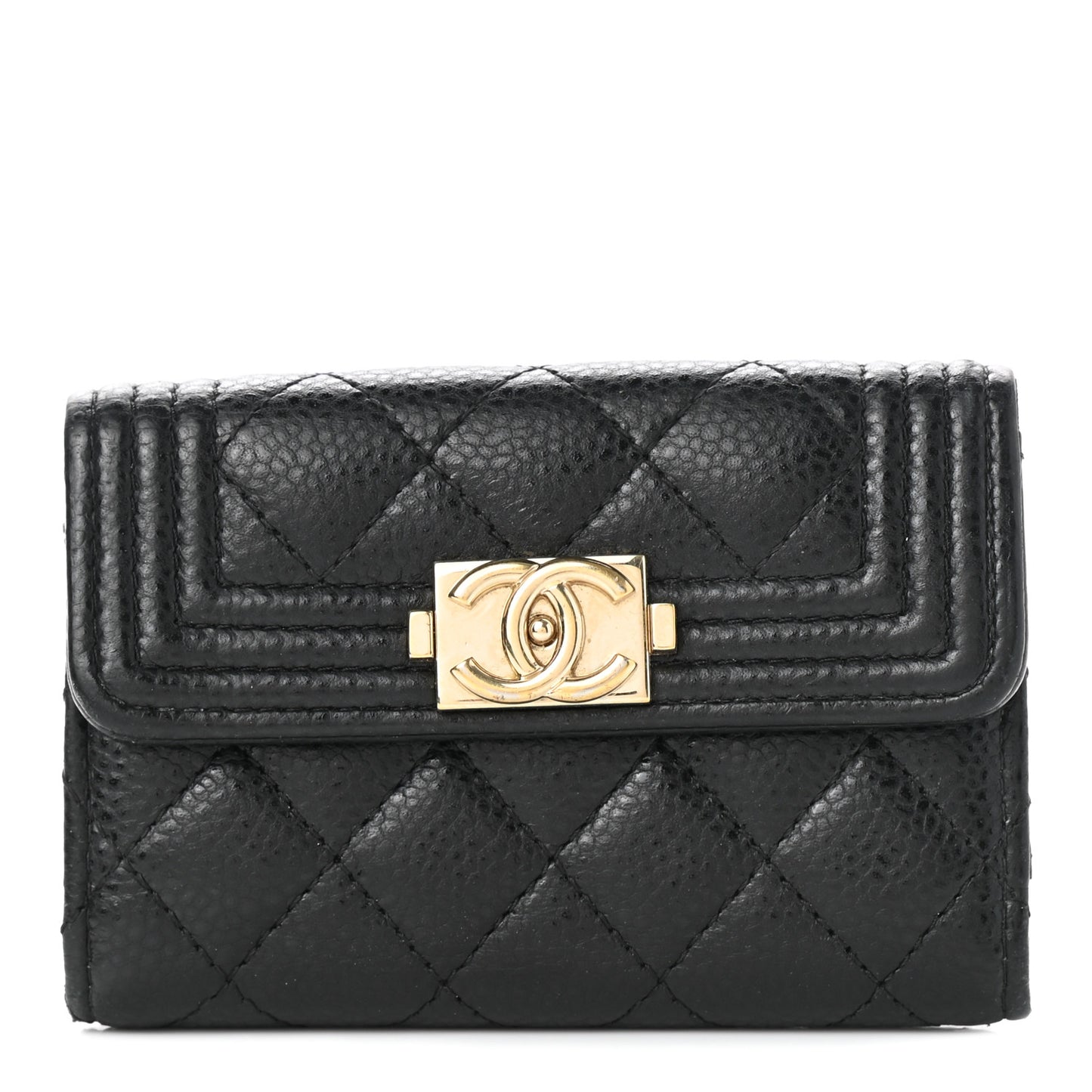 Caviar Quilted 4 Key Holder Boy Flap Black