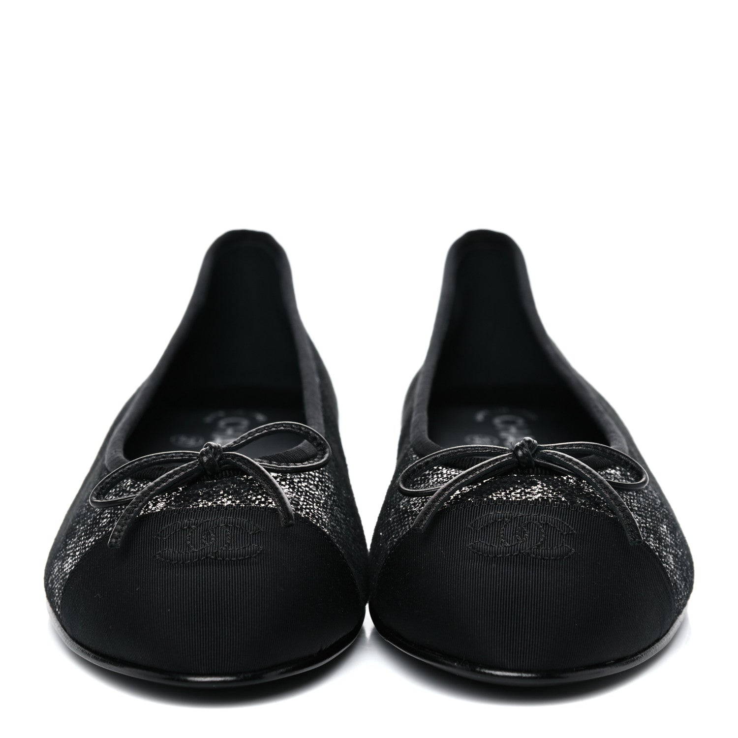 Chanel Suede Kidskin Grosgrain Cap Toe Ballerina Flats 41 Silver Black 2 of 9