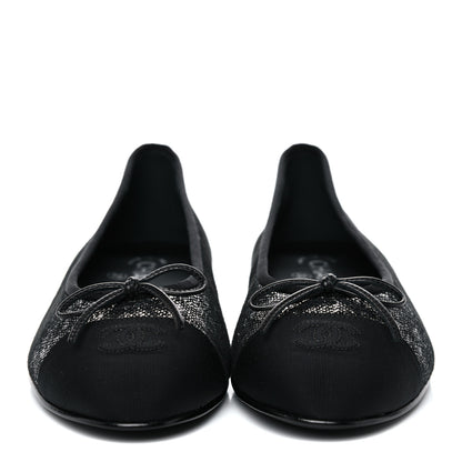 Chanel Suede Kidskin Grosgrain Cap Toe Ballerina Flats 41 Silver Black 2 of 9