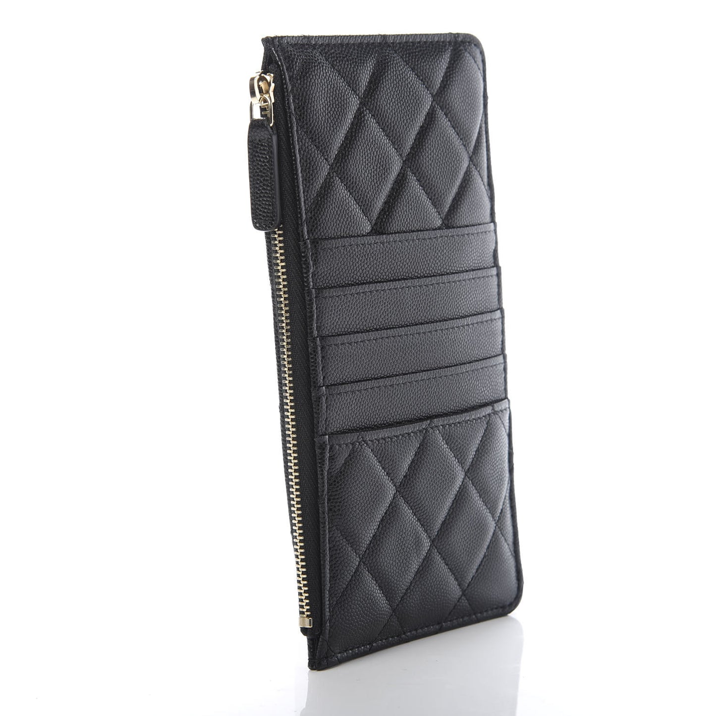 Caviar Quilted French New Wave Flat Wallet Pouch Black