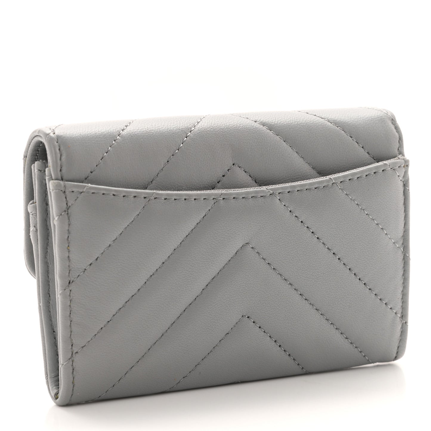 Lambskin Chevron Quilted Flap Card Holder Grey