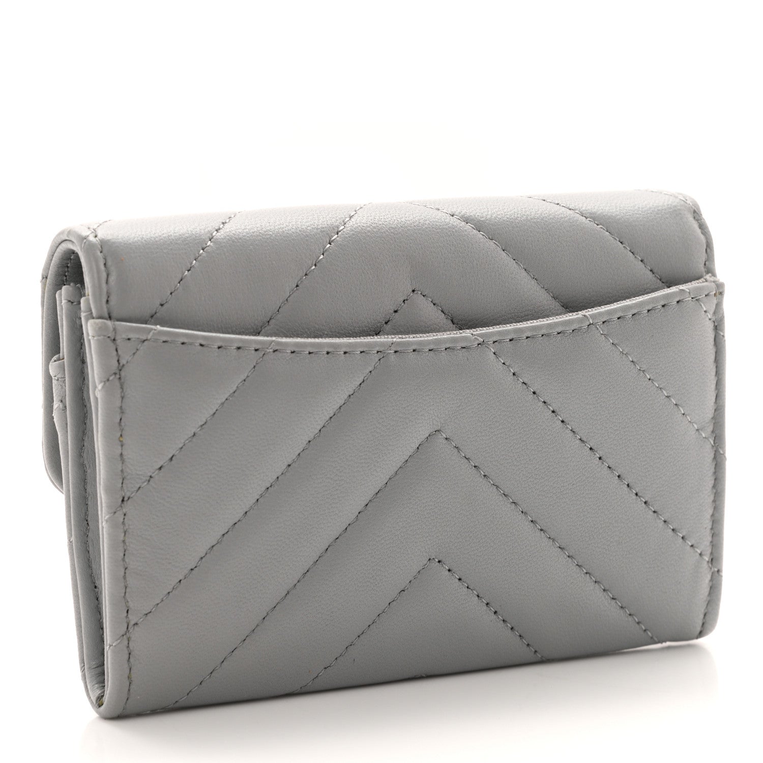 Chanel Lambskin Chevron Quilted Flap Card Holder Grey 3 of 7