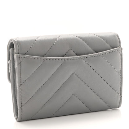 Chanel Lambskin Chevron Quilted Flap Card Holder Grey 3 of 7