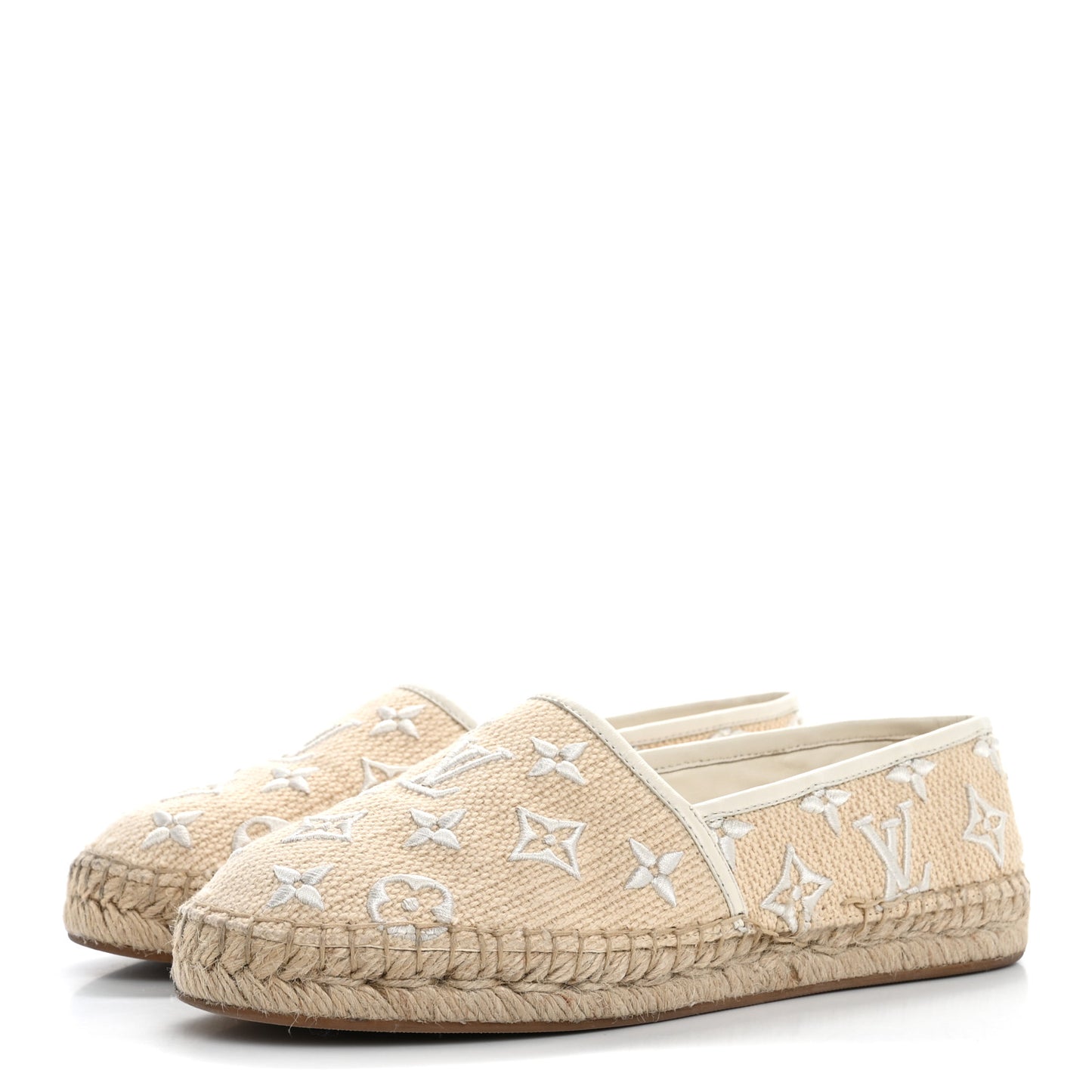 Canvas Monogram Starboard Espadrille Flats 37 Beige White