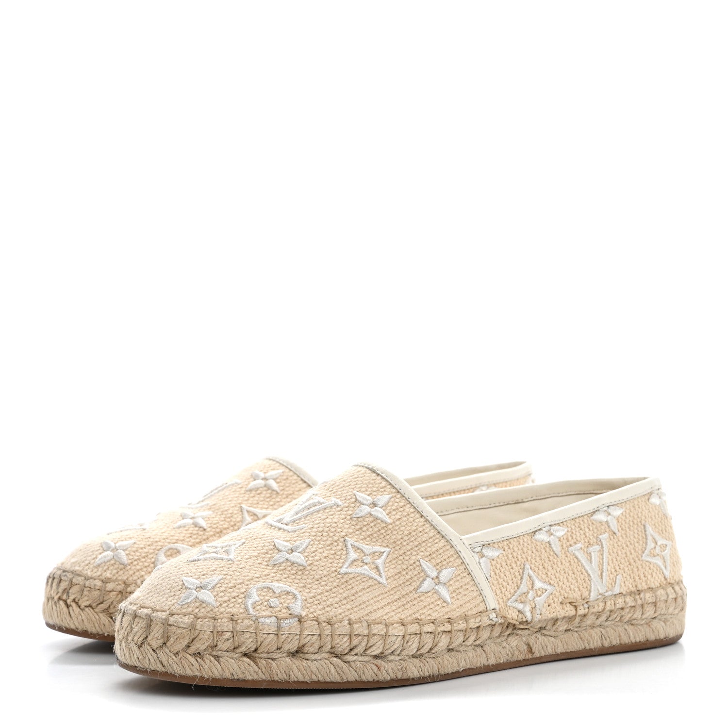 Louis Vuitton Canvas Monogram Starboard Espadrille Flats 37 Beige White 4 of 12
