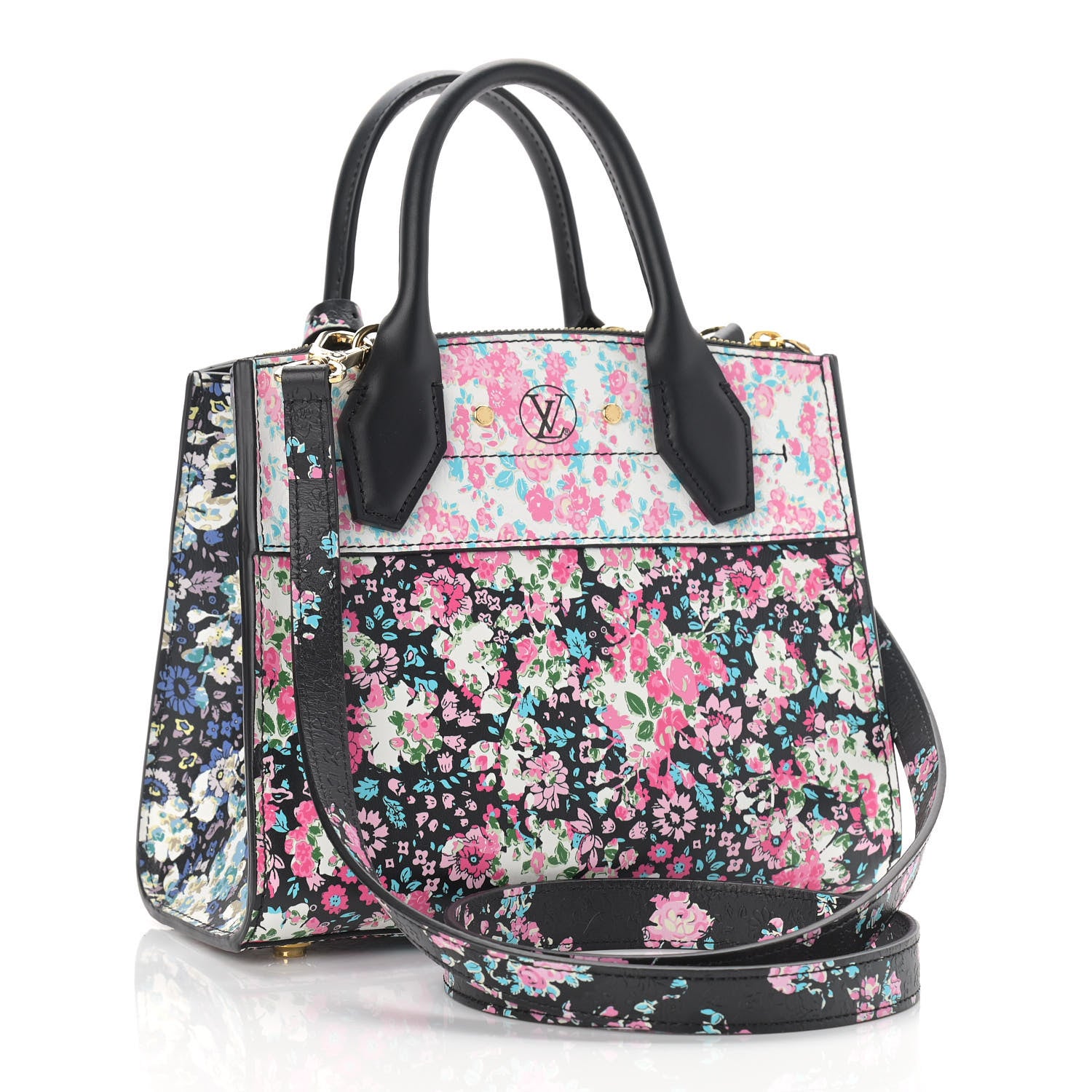 Louis Vuitton Calfskin Floral Print Mini City Steamer Black 3 of 8