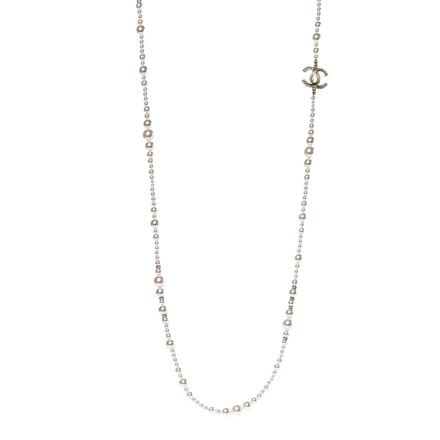 Pearl Baguette Crystal CC Necklace Gold